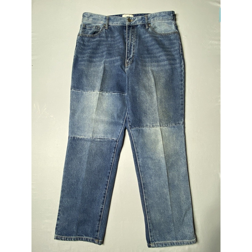 Gilded Intent Women 32 90s Straight Jeans High Rise Patchwork Blue Denim - Picture 1 of 11
